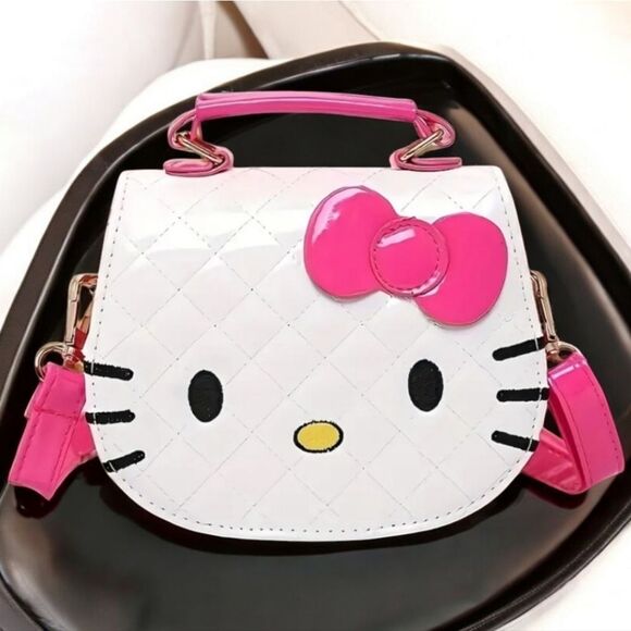 Hello Kitty White Patent Argyle Crossbody Purse Embroidered Sanrio Shoulder Bag - Picture 6 of 7